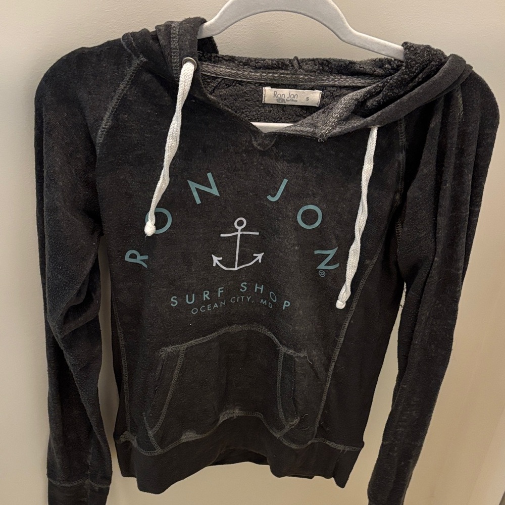 Ron Jon Charcoal Hoodie with Anchor Graphic